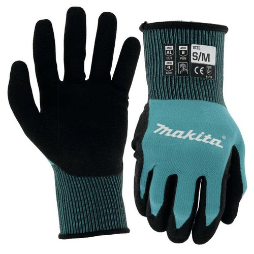 Makita T-04117  FitKnit Cut Level 1 Nitrile Coated Dipped Gloves (Small/Medium) Image 0