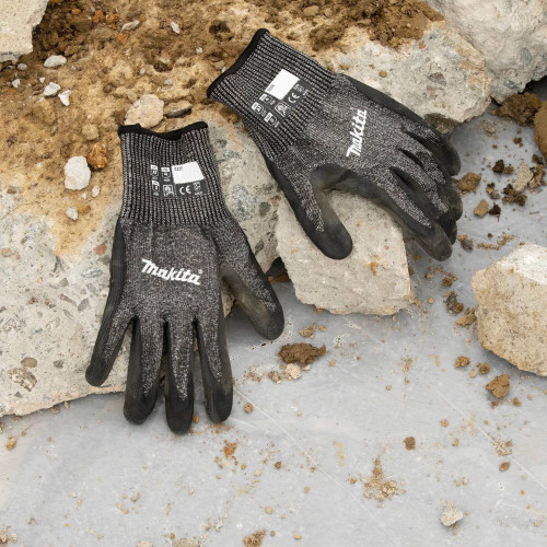 Makita T-04139  Advanced FitKnit Cut Level 7 Nitrile Coated Dipped Gloves (Small/Medium) Image 1