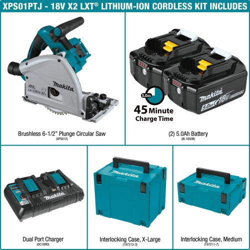 Makita XPS01PTJ  36V (18V X2) LXT Brushless 6-1/2" Plunge Circular Saw Kit (5.0Ah) Image 2