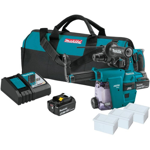 Makita XRH011TWX  18V LXT Lithium-Ion Brushless Cordless 1" Rotary Hammer Kit, accepts SDS-PLUS bits, with HEPA Dust Extractor Attachment (5.0Ah) Image 0