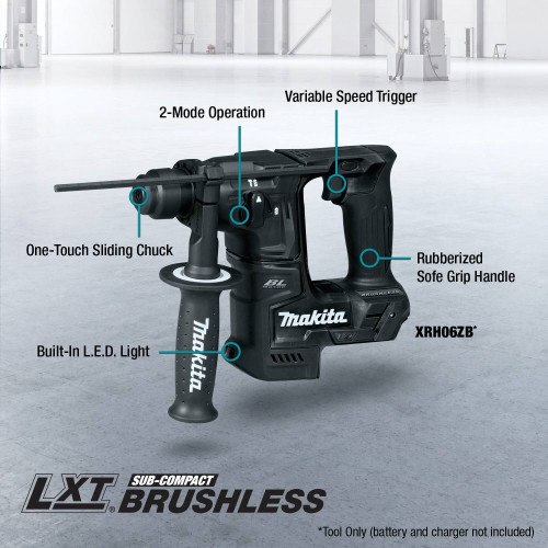 Makita XRH06ZB  18V LXT Lithium-Ion Sub-Compact Brushless Cordless 11/16" Rotary Hammer, accepts SDS-PLUS bits, Tool Only Image 3