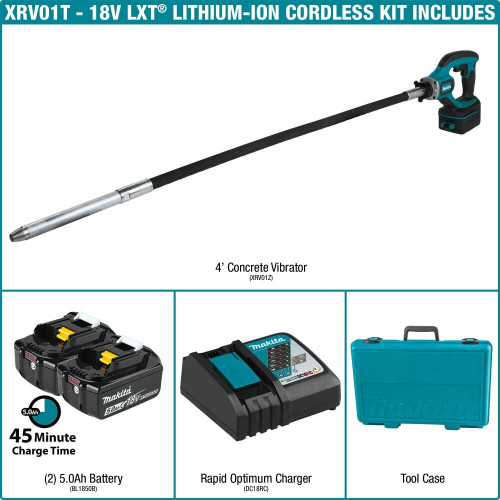 Makita XRV01T  18V LXT Lithium-Ion Cordless 4' Concrete Vibrator Kit (5.0Ah) Image 3