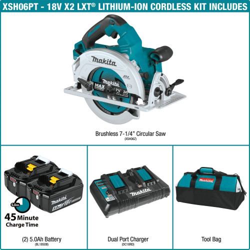 Makita XSH06PT  18V X2 LXT Lithium-Ion (36V) Brushless Cordless 7-1/4 Circular Saw Kit (5.0Ah) Image 3