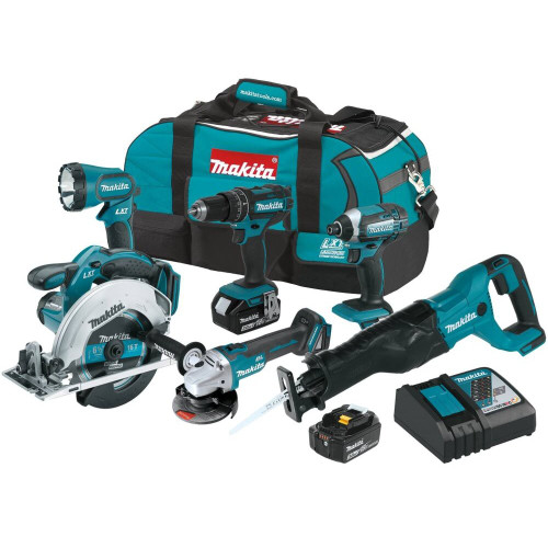 Makita XT610  18V LXT Lithium-Ion Cordless 6-Piece Combo Kit Hammer Drill-Driver, Circular Saw, Reciprocating Saw, Impact Driver, Angle Grinder and Flashlight (3.0Ah) Image 0