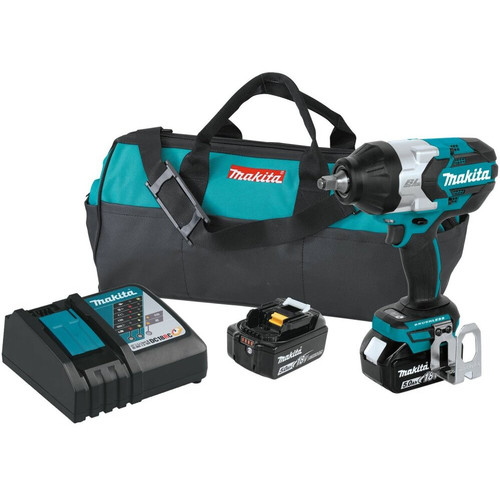 Makita XWT08T  18V LXT Lithium-Ion Brushless Cordless High Torque 1/2" Square Drive Impact Wrench Kit with Friction Ring Anvil (5.0Ah) Image 0