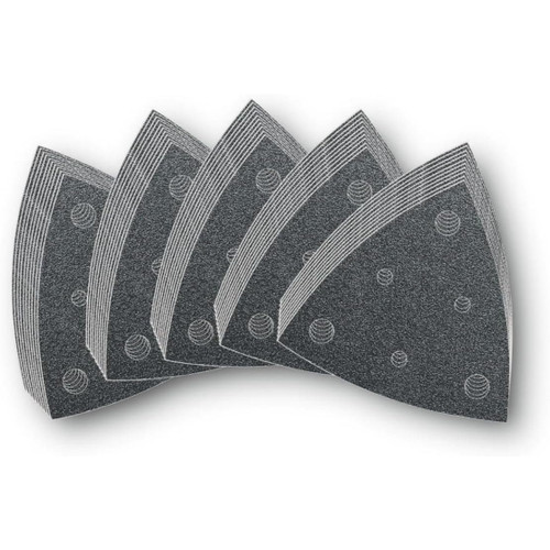 Fein 6-37-17-109-03-5  Assorted Triangular Hook & Loop Sanding Sheets w/Dust Extraction Holes - 50 per Box 10 Ea: 60/80/120/180/240 Grits (63717109035) Image 0