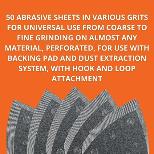 Fein 6-37-17-109-03-5  Assorted Triangular Hook & Loop Sanding Sheets w/Dust Extraction Holes - 50 per Box 10 Ea: 60/80/120/180/240 Grits (63717109035) Image 3