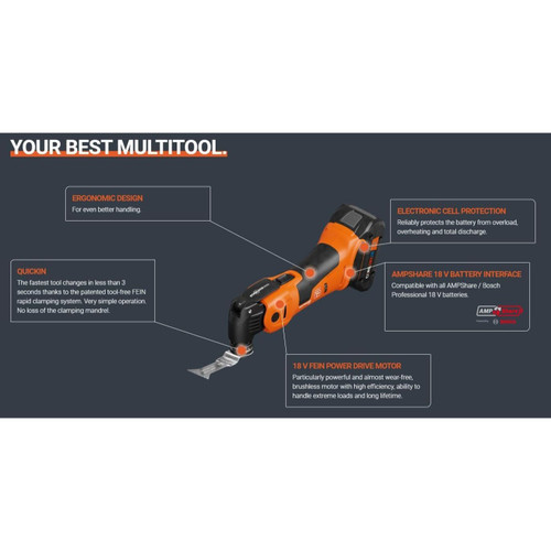 Fein Multimaster AMM 700 Cordless Oscillating Multi-Tool Kit with 18V 4 Ah AMPShare Battery System (71293664090) Image 4