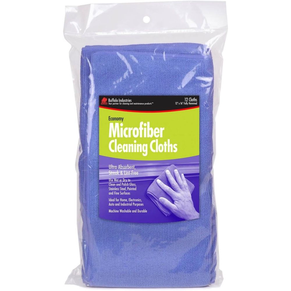 Buffalo 65100  12" x 16" Blue Economy Microfiber Cleaning Cloths - 12 per Bag