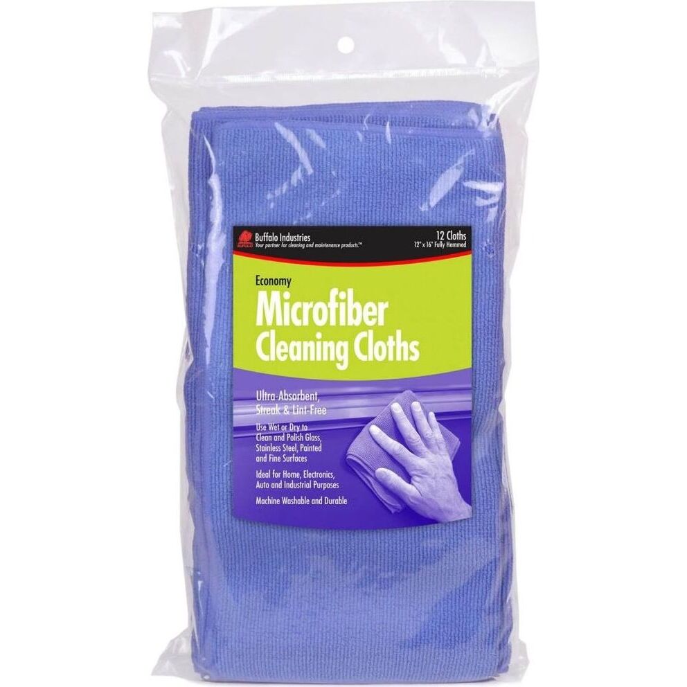 Buffalo 65100  12" x 16" Blue Economy Microfiber Cleaning Cloths - 12 per Bag