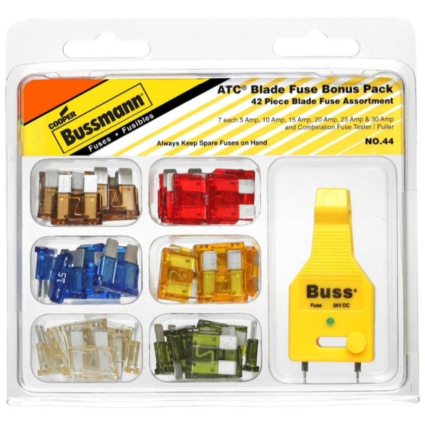 Bussmann 44 ATC Blade Fuse Bonus Kit with 42 ATC Fuses and Tester/Puller Bussmann 44 ATC Blade Fuse Bonus Kit with 42 ATC Fuses and Tester/Puller