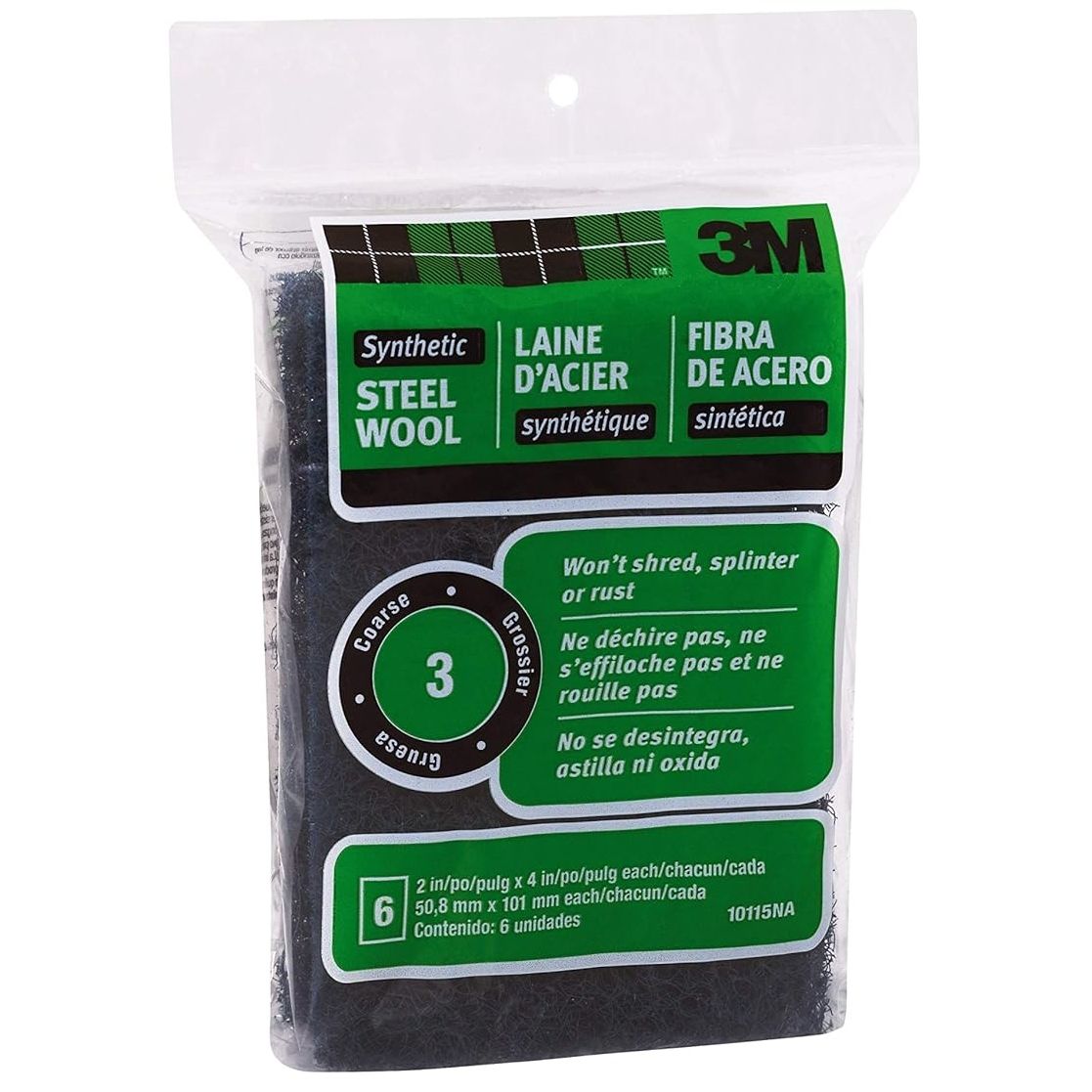 3M 10115NA  #3 Synthetic Steel Wool Pads - Coarse - 6 Pads per Package