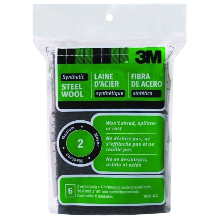 3M 10116NA  #2 Synthetic Steel Wool Pads - Medium - 6 Pads per Package