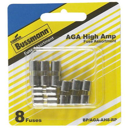 Bussmann BP/AGA-AH8-RP AGA 1/4" x 5/8" Fast-Acting Glass Tube Fuse 8 Fuse High Amp Assortment (10 to 30 Amp) Bussmann BP/AGA-AH8-RP AGA 1/4" x 5/8" Fast-Acting Glass Tube Fuse 8 Fuse High Amp Assortment (10 to 30 Amp)