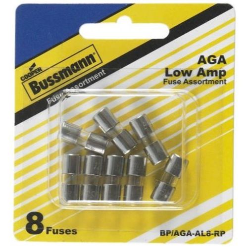 Bussmann BP/AGA-AL8-RP  AGA 1/4" x 5/8" Fast-Acting Glass Tube Fuse 8 Fuse Low Amp Assortment (1 to 7.5 Amp)