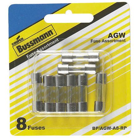 Bussmann BP/AGW-A8-RP  AGW 1/4" x 7/8" Fast-Acting Glass Tube Fuse 8 Fuse Assortment