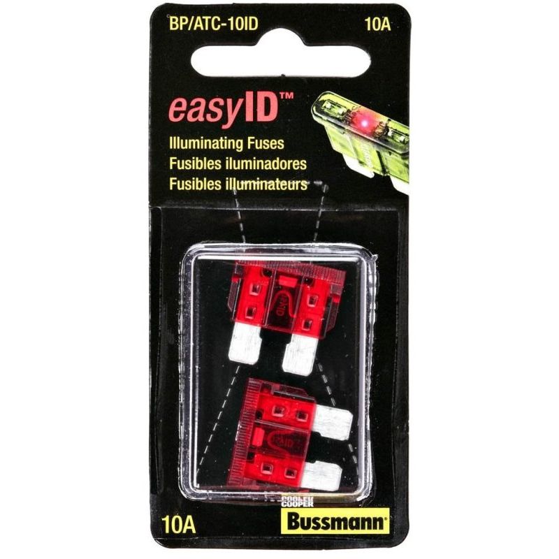 Bussmann BP/ATC-10ID Red ATC 10 Amp easyId Illuminating Fast-Acting Automotive Blade Fuses - 2 per Card Bussmann BP/ATC-10ID Red ATC 10 Amp easyId Illuminating Fast-Acting Automotive Blade Fuses - 2 per Card
