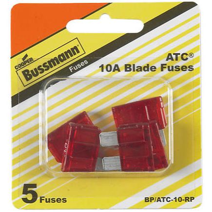 Bussmann BP/ATC-10-RP Red ATC 10 Amp Fast-Acting Automotive Blade Fuses - 5 per Card Bussmann BP/ATC-10-RP Red ATC 10 Amp Fast-Acting Automotive Blade Fuses - 5 per Card