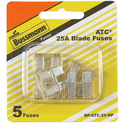 Bussmann BP/ATC-25-RP  Clear ATC 25 Amp Fast-Acting Automotive Blade Fuses - 5 per Card