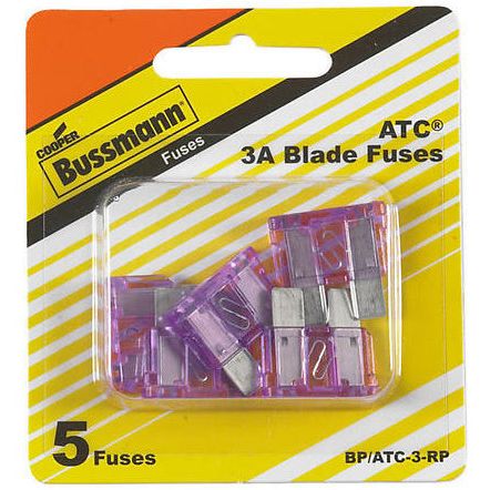 Bussmann BP/ATC-3-RP  Violet ATC 3 Amp Fast-Acting Automotive Blade Fuses - 5 per Card