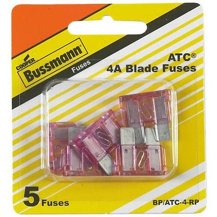 Bussmann BP/ATC-4-RP  Pink ATC 4 Amp Fast-Acting Automotive Blade Fuses - 5 per Card