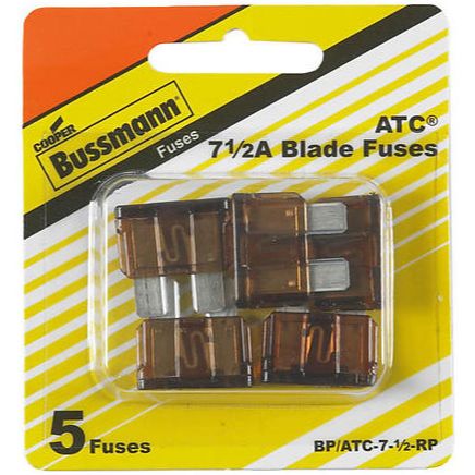 Bussmann BP/ATC-7-1/2-RP  Brown ATC 7-1/2 Amp Fast-Acting Automotive Blade Fuses - 5 per Card