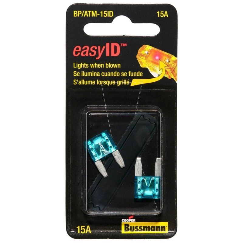 Bussmann BP/ATM-15ID  Blue ATM 15 Amp easyId Illuminating Fast-Acting Automotive Mini Blade Fuses - 2 per Card