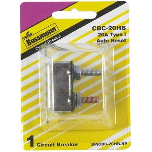 Bussmann BP/CBC-20HB-RP Type I Stud-Mount 20 Amp Automatic Circuit Breaker with Lengthwise Bracket Bussmann BP/CBC-20HB-RP Type I Stud-Mount 20 Amp Automatic Circuit Breaker with Lengthwise Bracket