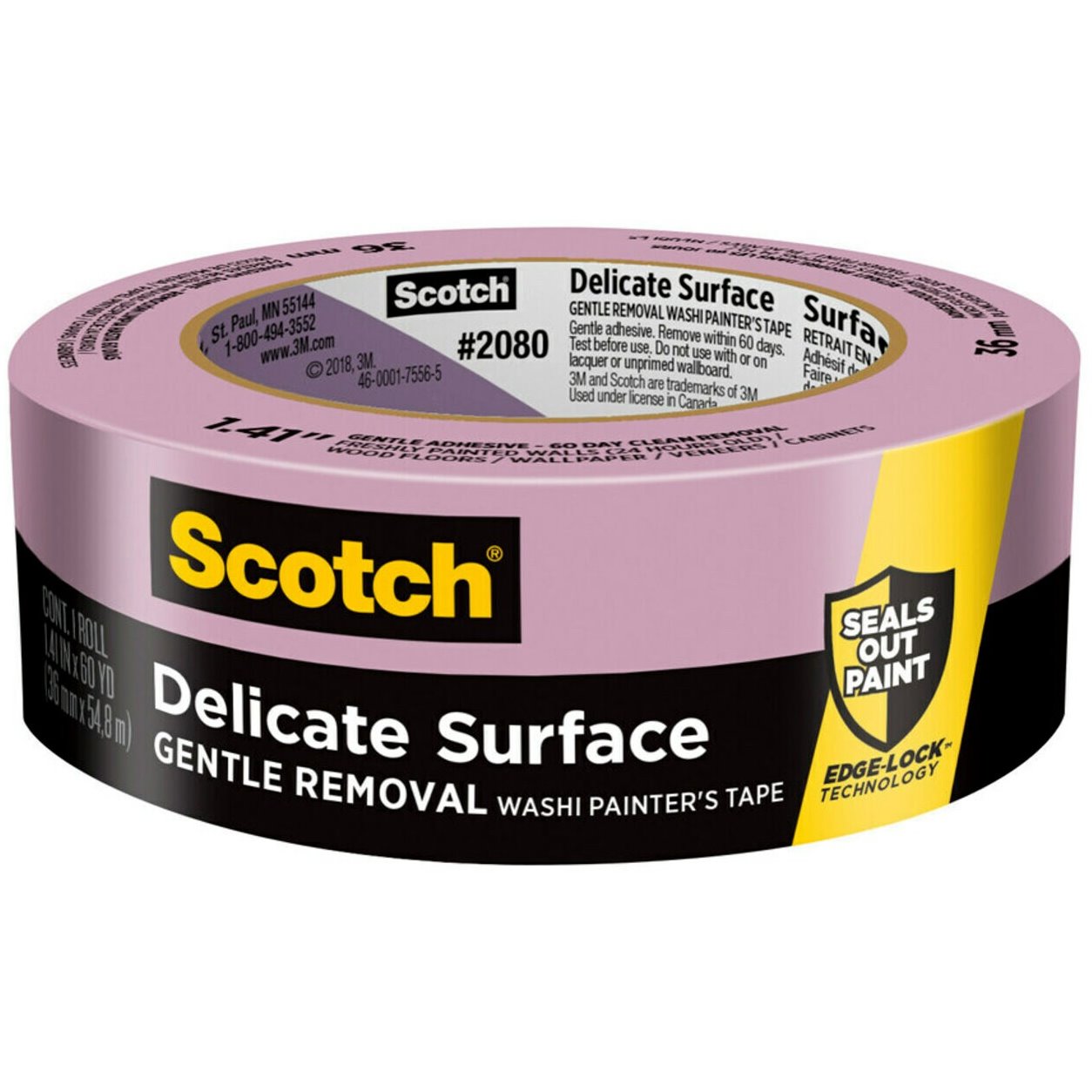 3M 2080-1.5A  1-1/2" x 60-yd Scotch Delicate Surface Painter's Tape