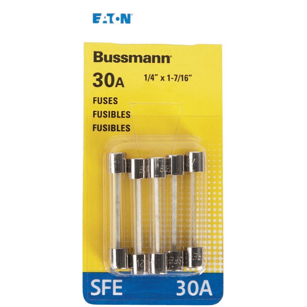 Bussmann BP/SFE-30-RP  SFE 30 Amp Fast-Acting Glass Tube Fuses 1/4" x 1-7/16" - 5 per Card