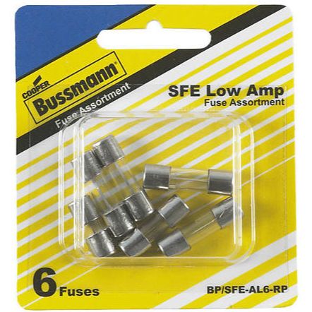 Bussmann BP/SFE-AL6-RP SFE Fast-Acting Glass Tube Fuse 6 Fuse Low Amp Assortment Bussmann BP/SFE-AL6-RP SFE Fast-Acting Glass Tube Fuse 6 Fuse Low Amp Assortment