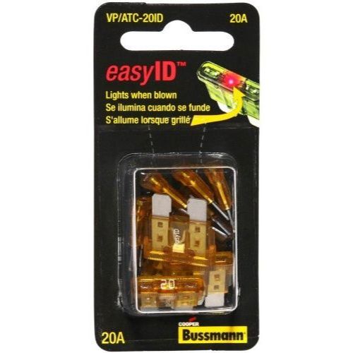 Bussmann VP/ATC-20ID  Yellow ATC 20 Amp easyId Illuminating Fast-Acting Automotive Blade Fuses - 10 per Package