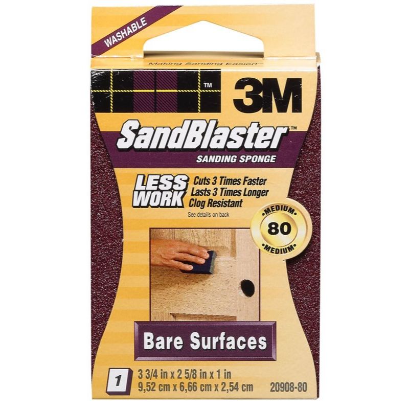 3M 20908-80  SandBlaster Bare Surfaces Sanding Sponges - 80 Grit