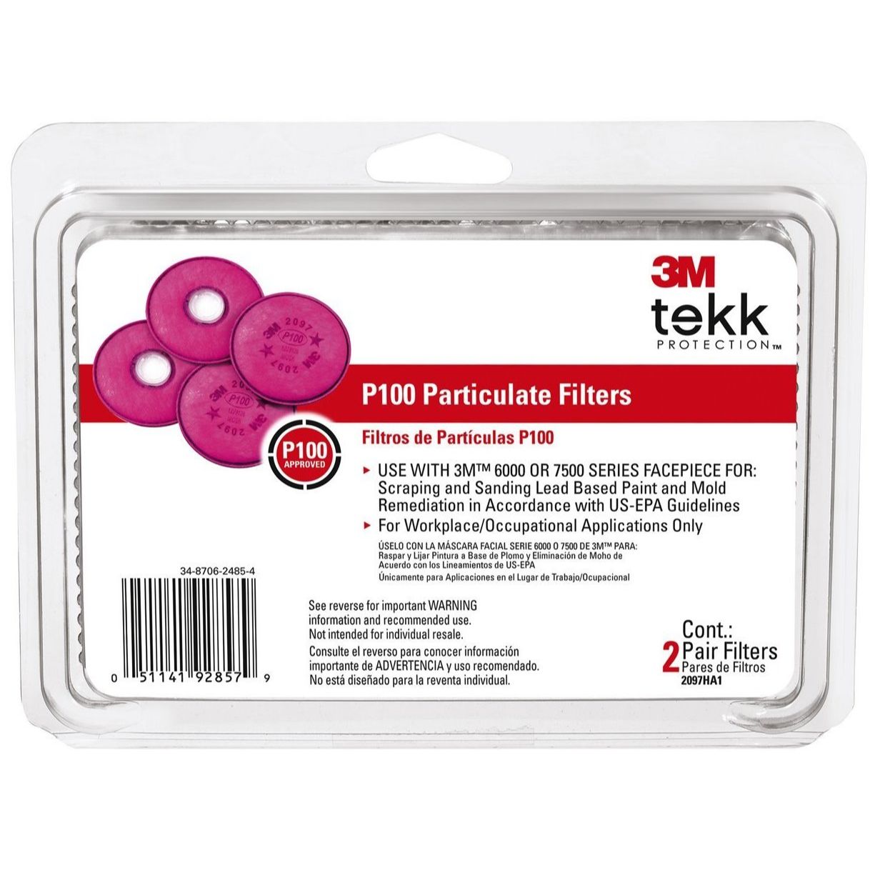 3M 2097HA1-C TEKK Protection P100 Particulate Filters - 2 Pair 3M 2097HA1-C TEKK Protection P100 Particulate Filters - 2 Pair