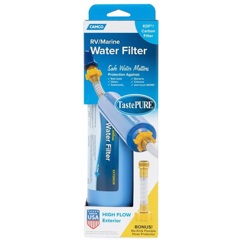 Camco 40043  TastePURE Water Filter (KDF) with Flexible Hose Protector