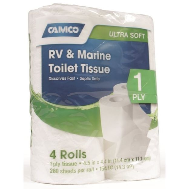 Camco 40275 1 Ply RV and Marine Toilet Tissue - 4 Rolls per Package Camco 40275 1 Ply RV and Marine Toilet Tissue - 4 Rolls per Package