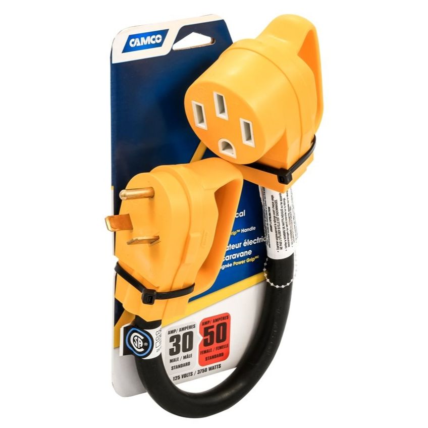 Camco 55183  18"  RV Electrical Adapter 30M/50F Power Grip