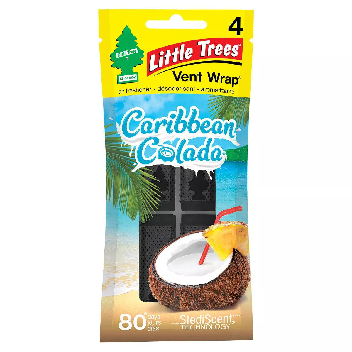 Little Trees CTK-52725  Vent Wrap Car Air Freshener Caribbean Colada Scent - 4 per Package