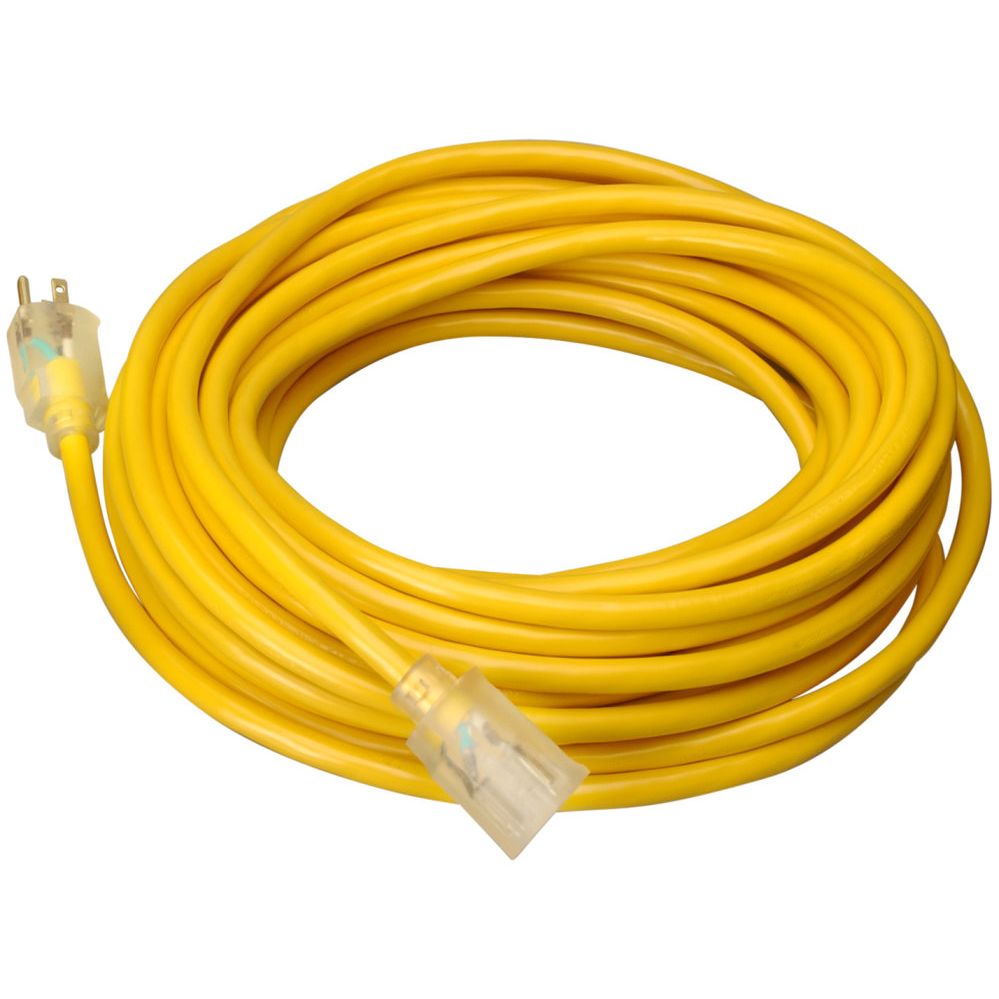 Southwire 02587  25' Vinyl Jacketed 12/3 SJTW Outdoor Extension Cord with Lighted End - Yellow