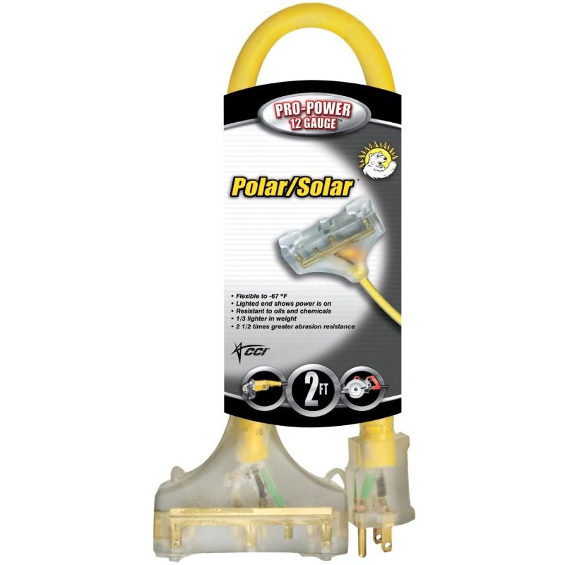 Southwire 03482  2' Polar/Solar Jacketed 12/3 SEOW Tri-Source Three-Way Power Block Outdoor Extension Cord with Lighted End
