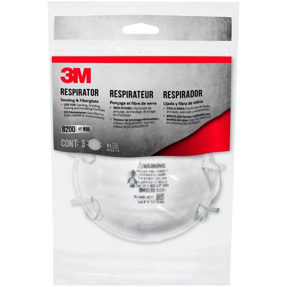 3M 8200  Sanding and Fiberglass Respirator Mask - 3 per Package