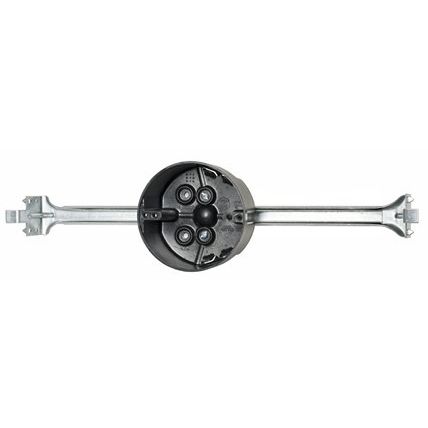 Allied Moulded PC213-BH 4" Round 3/0 Outlet Box with 16" to 24" Adjustable Bar Hanger - 50 lb rated Allied Moulded PC213-BH 4" Round 3/0 Outlet Box with 16" to 24" Adjustable Bar Hanger - 50 lb rated