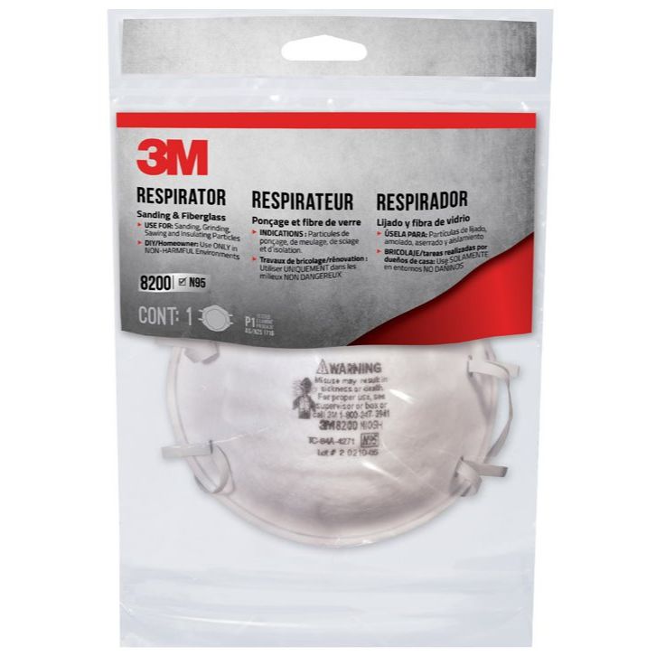 3M 8200H1-DC N95 Sanding and Fiberglass Disposable Respirator Mask - 1 per Package 3M 8200H1-DC N95 Sanding and Fiberglass Disposable Respirator Mask - 1 per Package