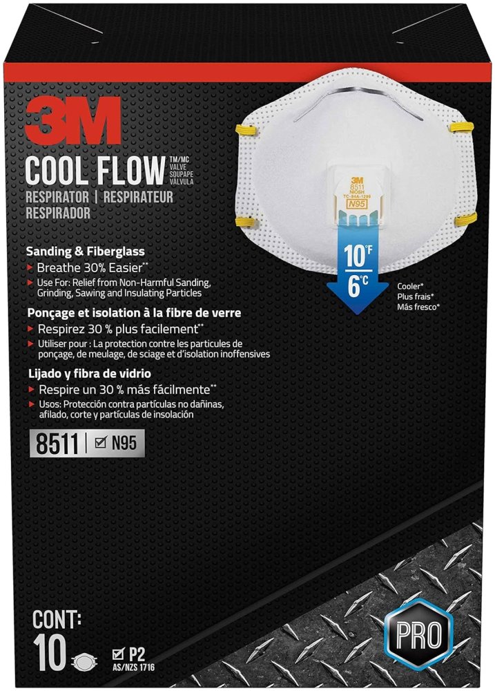 3M 8511H10-DC-PS All-In-One Respirator for Sanding, Fiberglass, Drywall, Painting, N95, Exhalation Valve - 10 per Box 3M 8511H10-DC-PS All-In-One Respirator for Sanding, Fiberglass, Drywall, Painting, N95, Exhalation Valve - 10 per Box