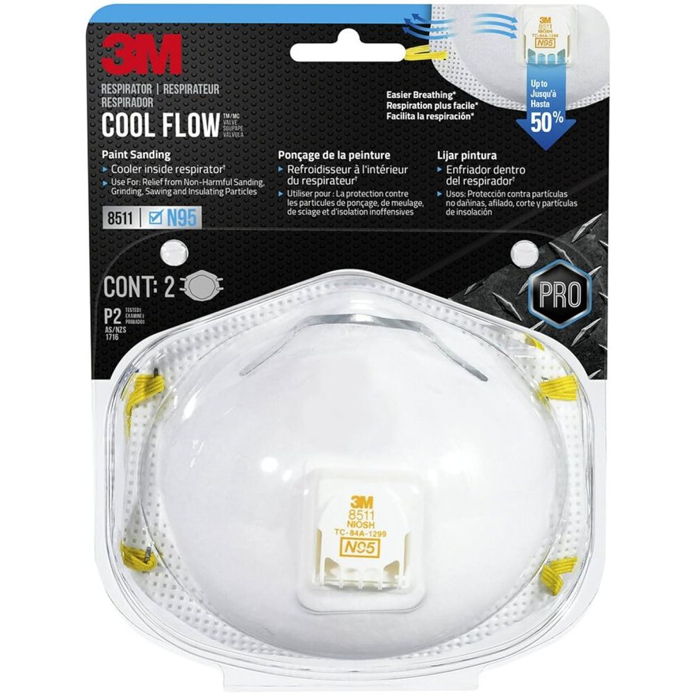 3M 8511PA1-A-PS  Paint Sanding N95 with Exhalation Valve - 2 per Package