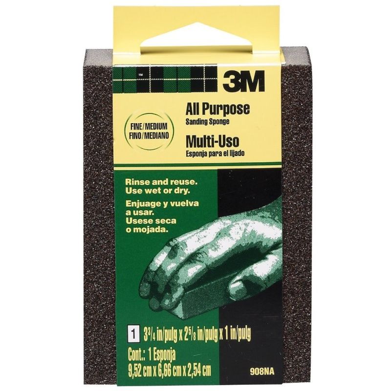 3M 908NA  3-3/4" x 2-5/8" Small Area Sanding Sponge Fine/Medium Grit 1" Thick