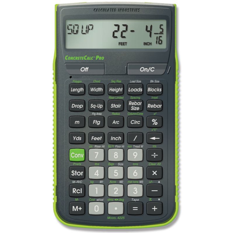 Calculated Industries 4225 ConcreteCalc Pro Advanced Yard, Feet-Inch-Fraction Concrete Construction Math Calculator Calculated Industries 4225 ConcreteCalc Pro Advanced Yard, Feet-Inch-Fraction Concrete Construction Math Calculator