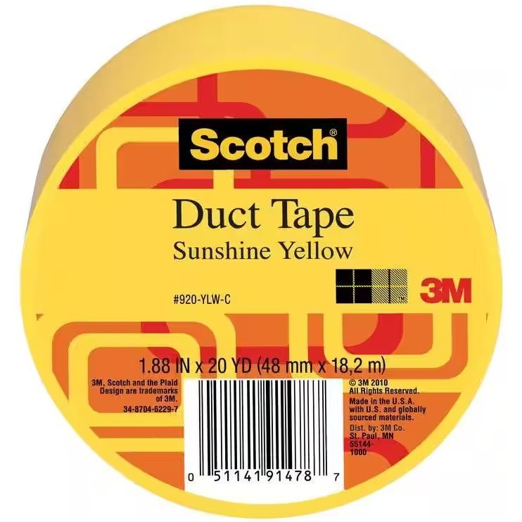 3M 920-YLW-C Scotch 1.88" x 20 Yds Sunshine Yellow Duct Tape 3M 920-YLW-C Scotch 1.88" x 20 Yds Sunshine Yellow Duct Tape