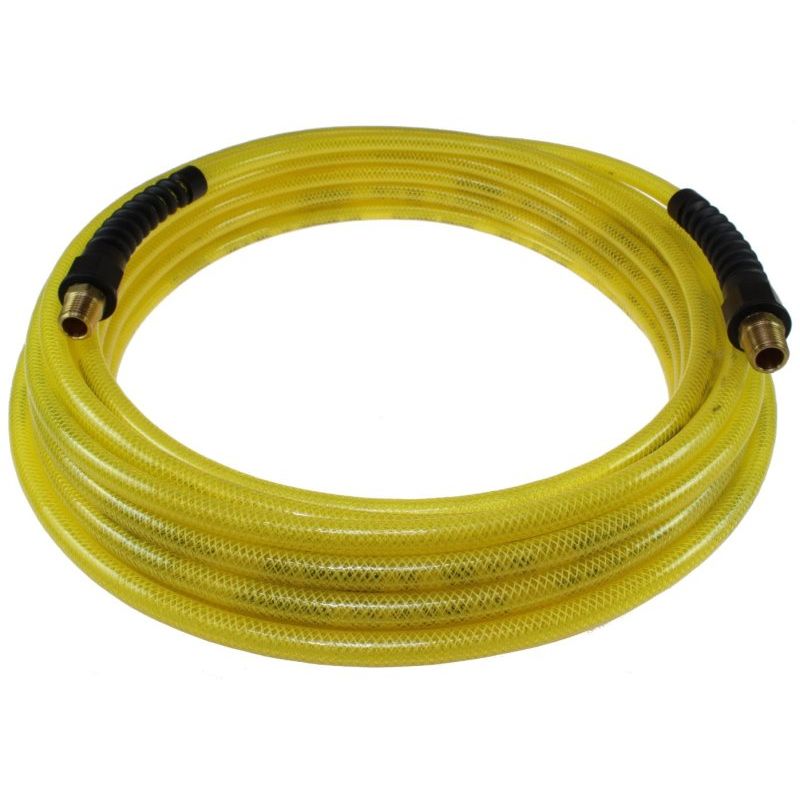 Coilhose Pneumatics PFE40254TY  1/4" x 25' Flexeel Polyurethane Reinforced Straight Air Hose with Strain Relief Fittings - Transparent Yellow