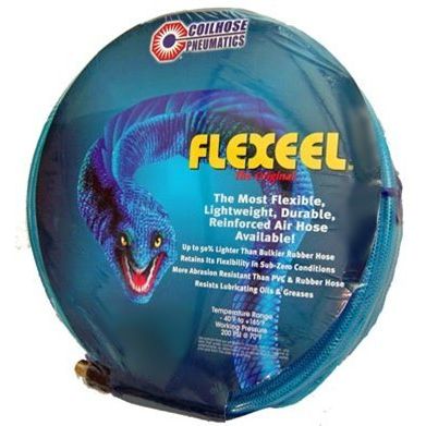 Coilhose Pneumatics PFE40504T  1/4" x 50' Flexeel Polyurethane Reinforced Straight Air Hose with Strain Relief Fittings - Transparent Blue